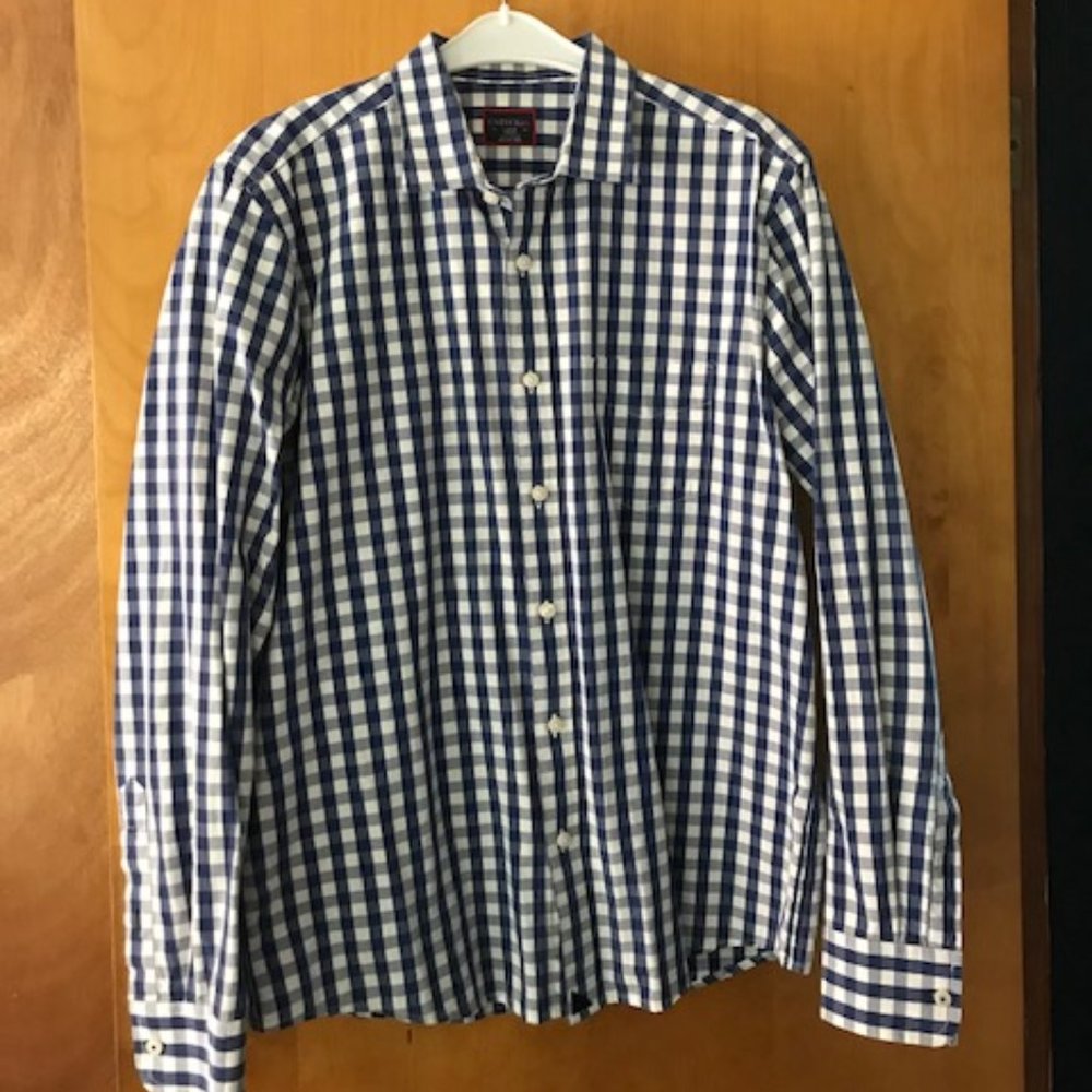 UNTUCKit Men's Long Sleeve Button Down Blue/White Shirt Sz L Slim Fit